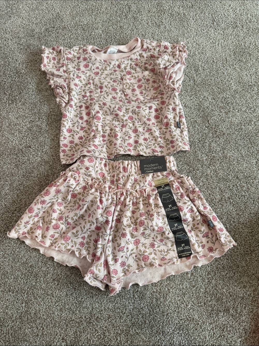 Pink Floral Girls Pajama Set - Short Sleeve Top & Shorts